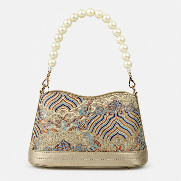Cheongsam-Inspired Hangzhou Silk & Leather Handbag with Pearl Handle