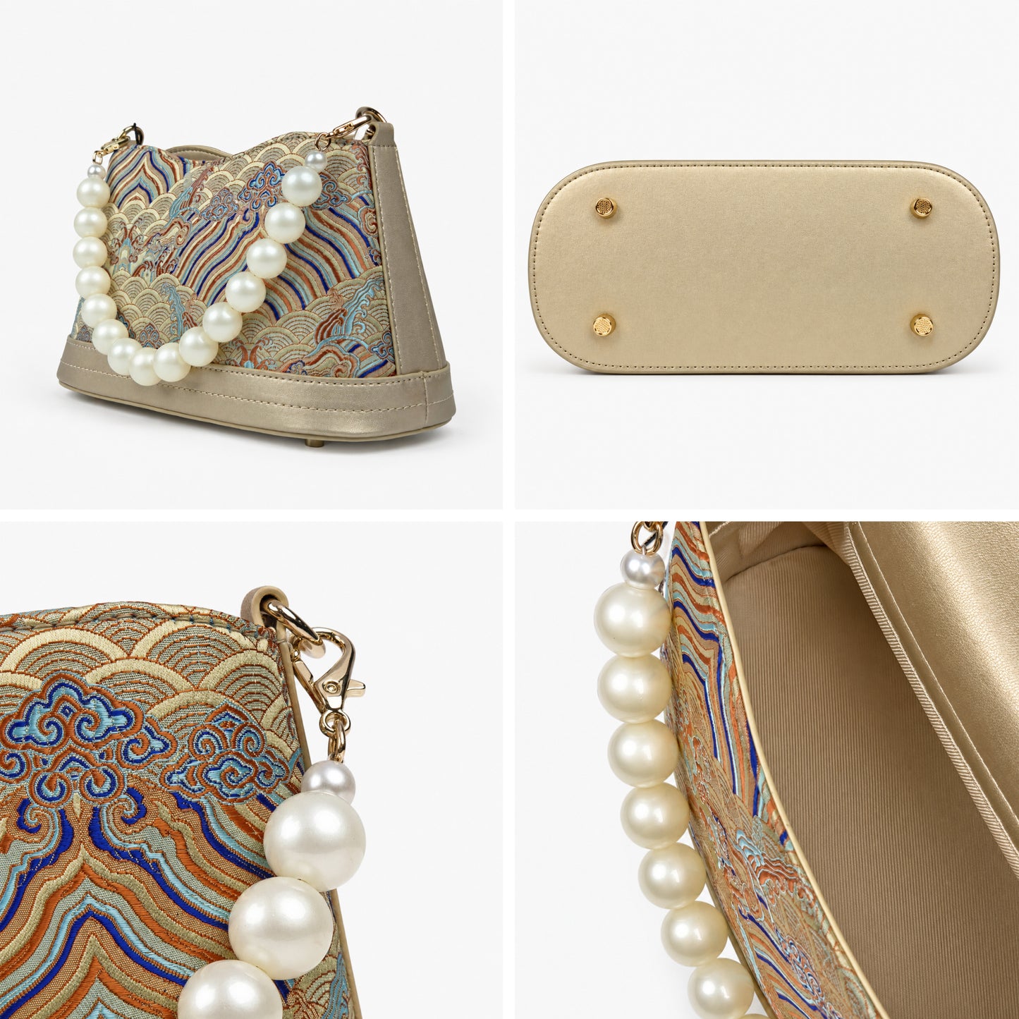 Cheongsam-Inspired Hangzhou Silk & Leather Handbag with Pearl Handle