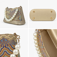 Cheongsam-Inspired Hangzhou Silk & Leather Handbag with Pearl Handle