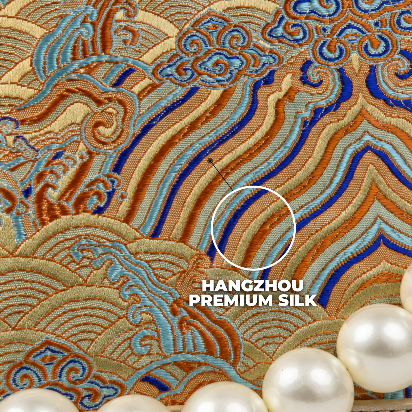 Cheongsam-Inspired Hangzhou Silk & Leather Handbag with Pearl Handle