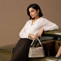 Cheongsam-Inspired Hangzhou Silk & Leather Handbag with Pearl Handle