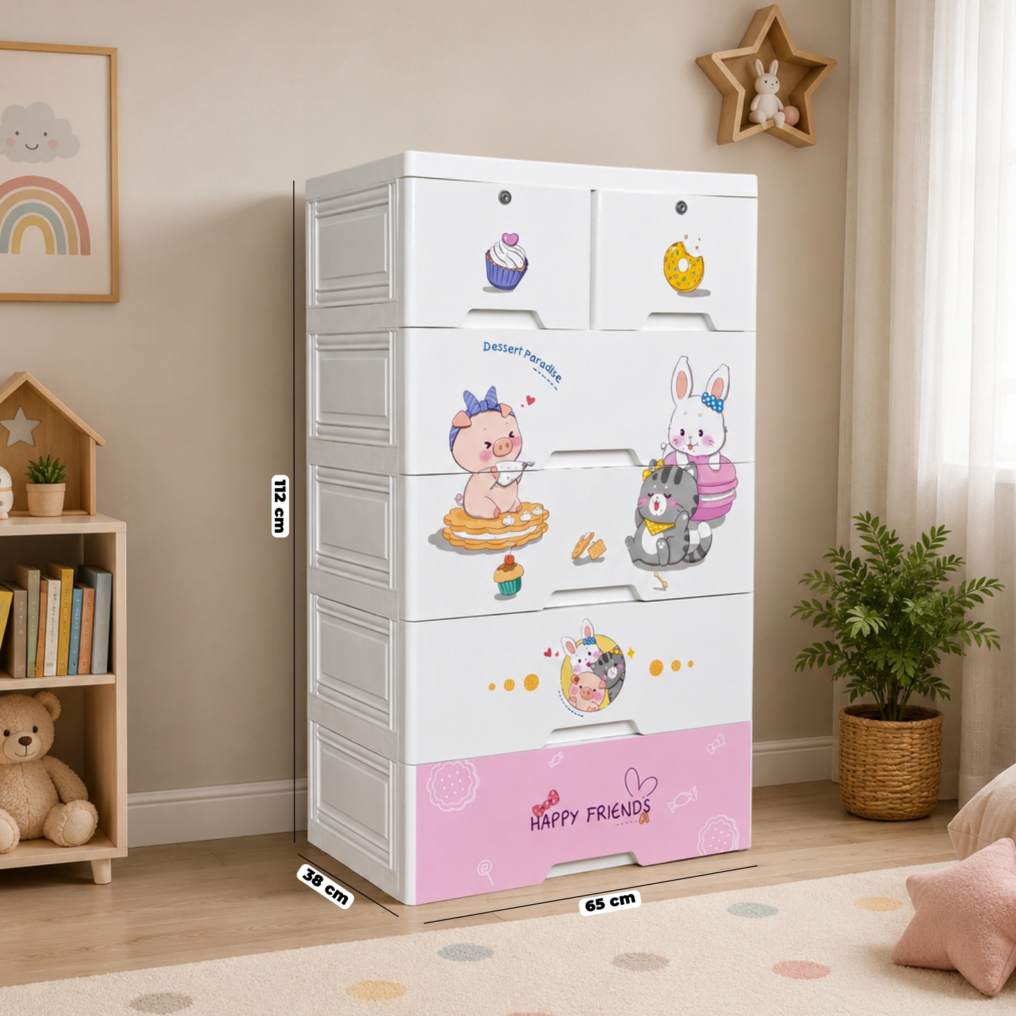 HOMX Kids PP Storage Cabinet with Lockable Drawers