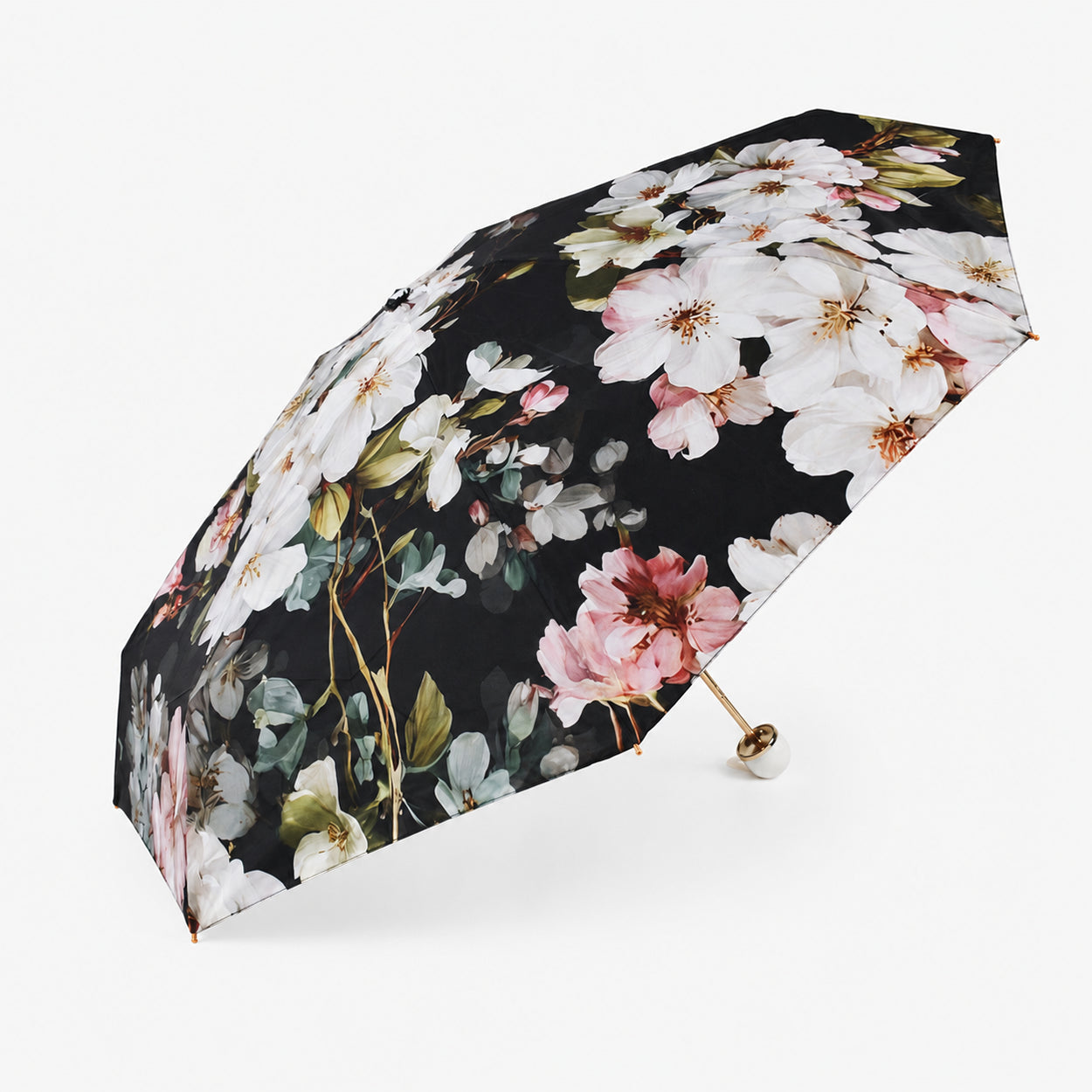 Floral Print UV Protection Umbrella with 10K Golden Rod Frame