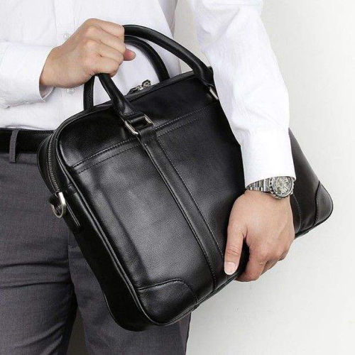 Premium Leather Laptop Bag for Men with Shoulder Strap & Organizer
