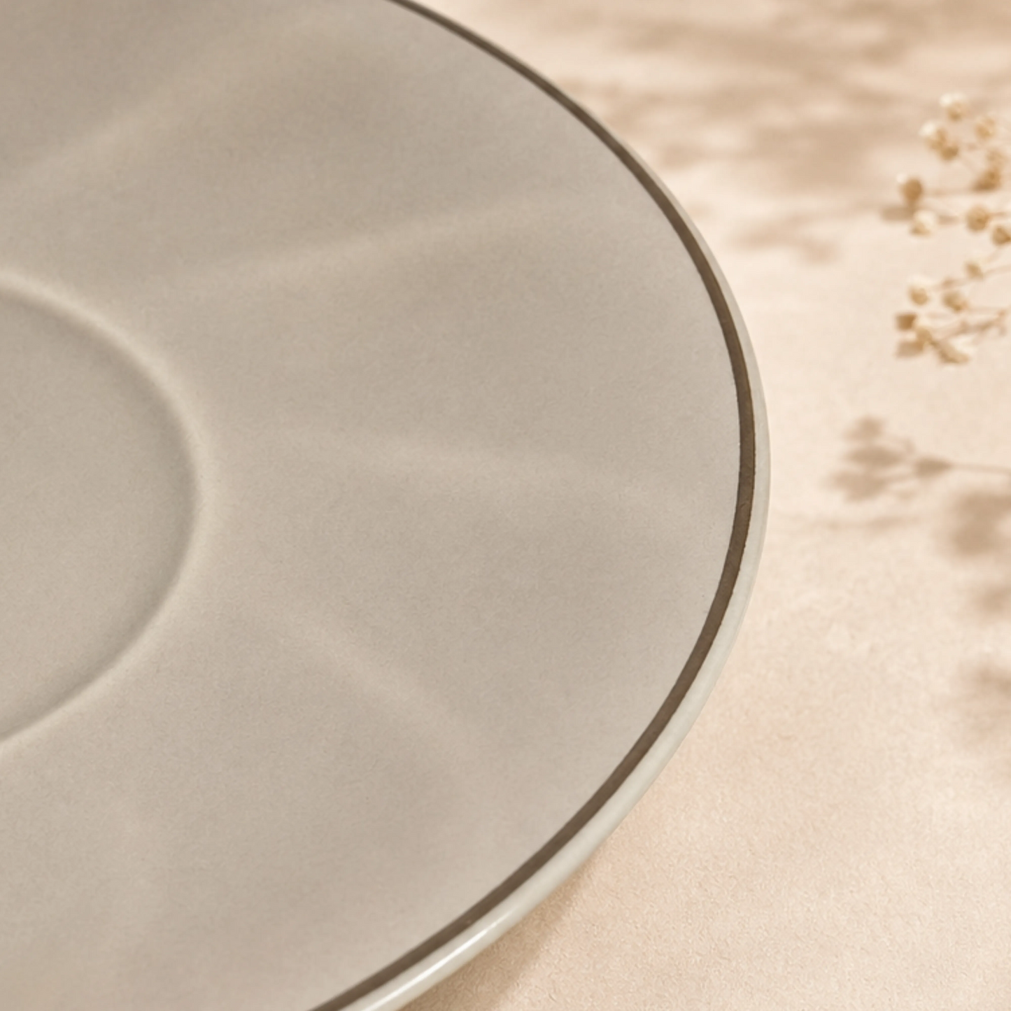 Light Grey Premium Gold Rim Ceramic Mug & Saucer - Set of 6 (75ml each)