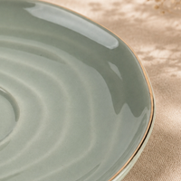 Luxury Sage Green Ceramic Mug & Saucer Set with Gold Rim - 6 Pcs (100ml each)
