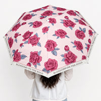 Rose Print UV Protection Folding Umbrella with Lotus Grip
