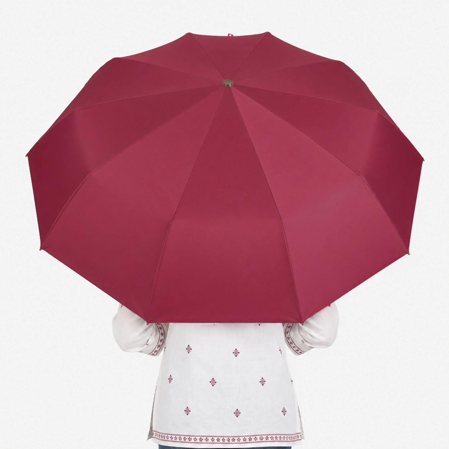 Luxury Windproof Folding Umbrella with Wooden Handle & UV Shield