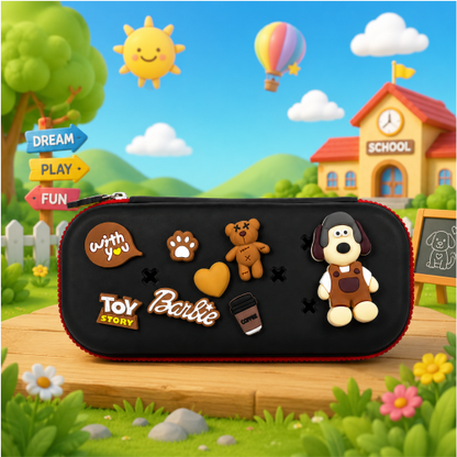 Premium DIY Kids Pencil Box with Removable Toy Charms & Organizer