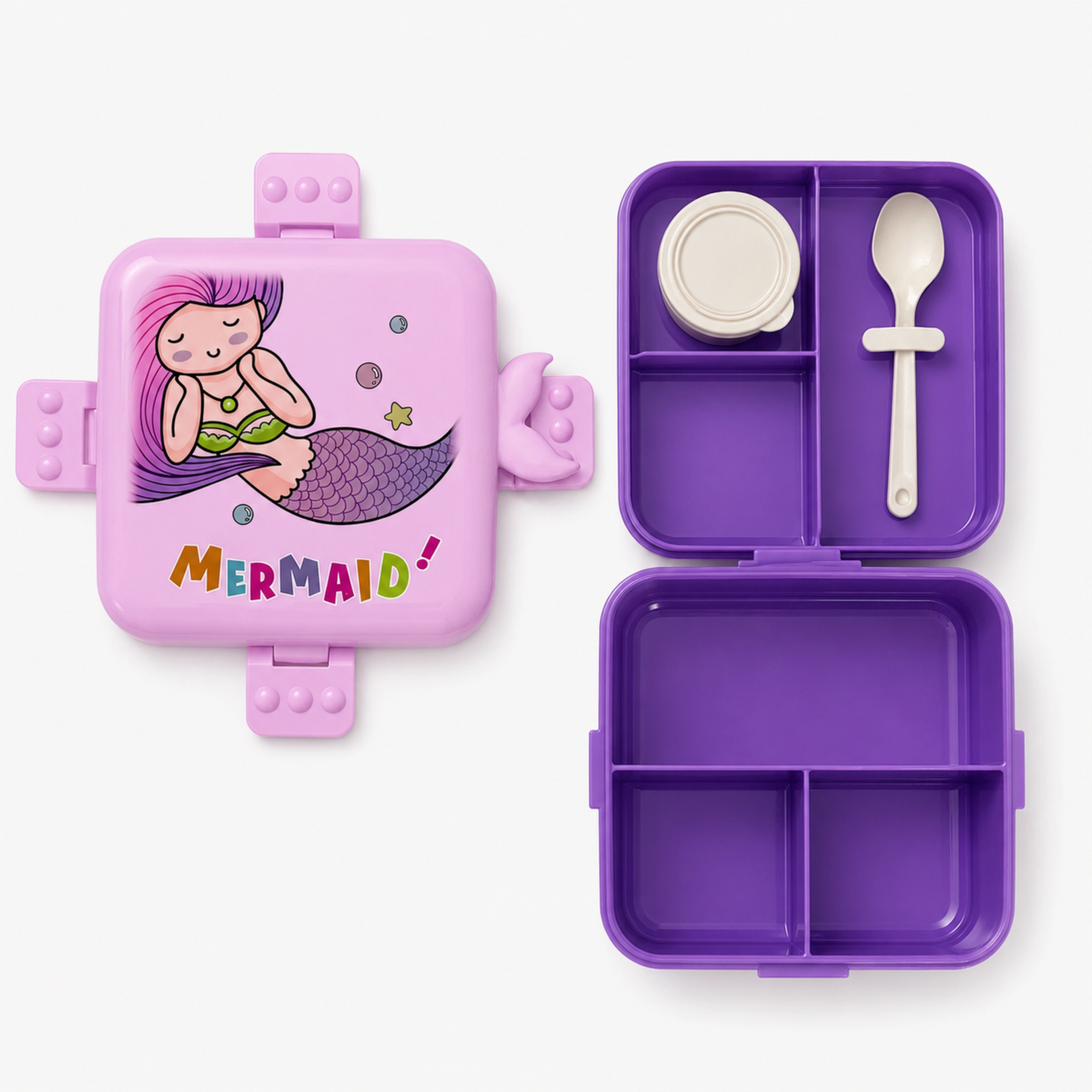 Mermaid Plastic Kids Lunch Box with 3 Compartments for Kids - 1590ml
