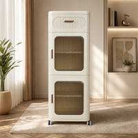 Elegant Fluted Storage Cabinet with Drawer, Door & Rolling Wheels