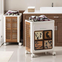 HOMX Foldable Laundry Basket, Vintage Design, Wheels with Brakes