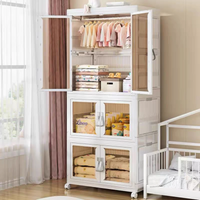 HOMX Foldable Wardrobe Closet – Storage Armoire with Wheels & Drawer