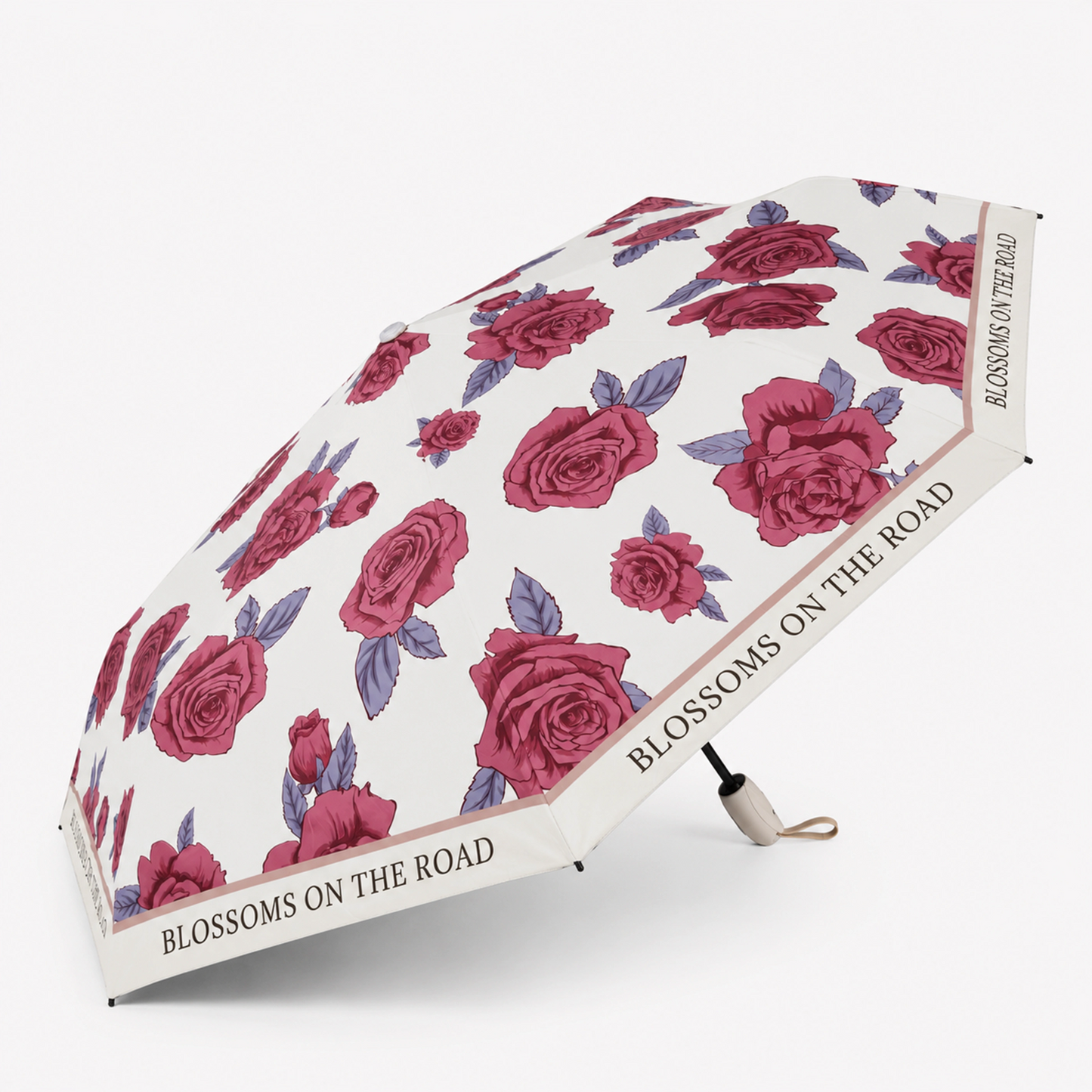 Rose Print UV Protection Folding Umbrella with Lotus Grip