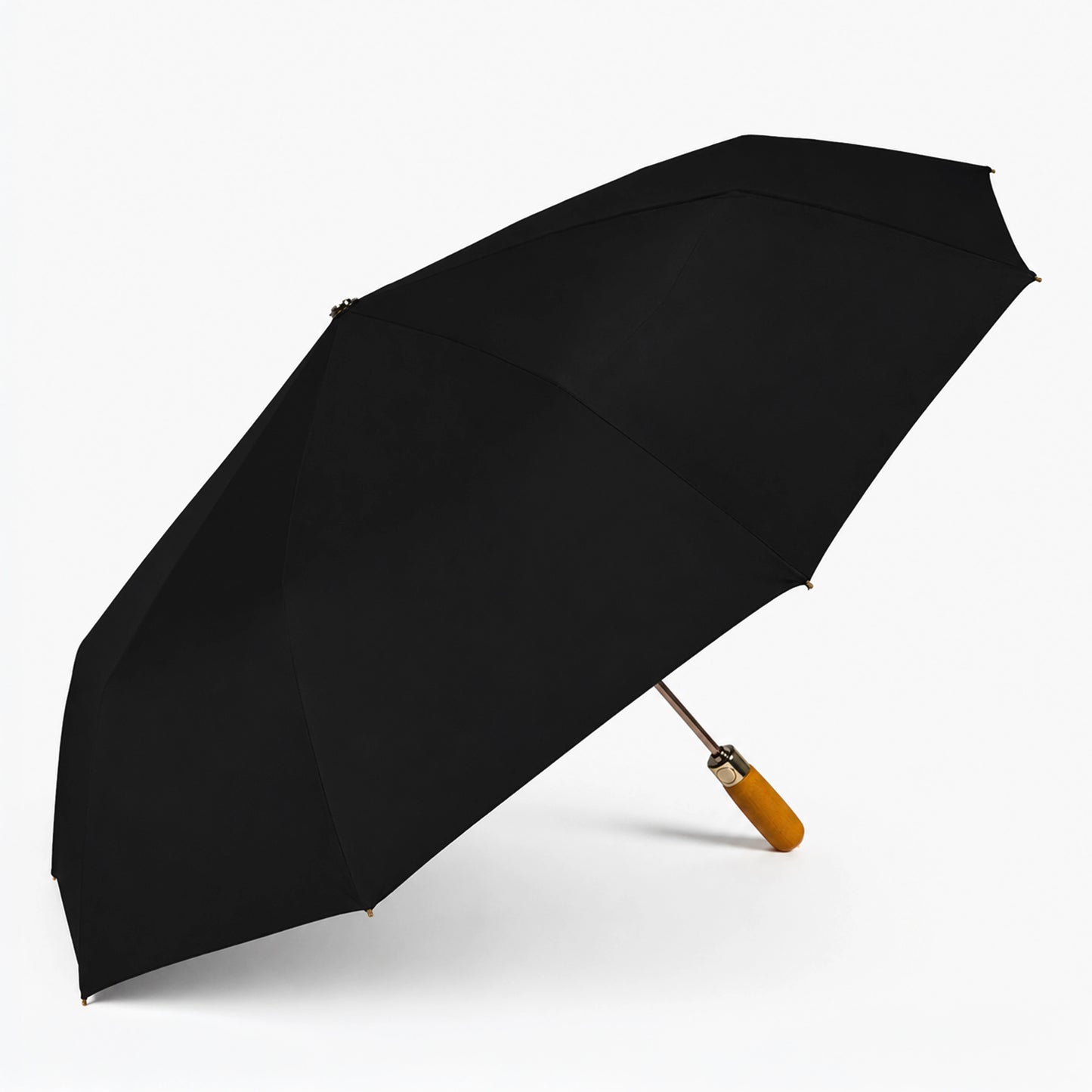 Luxury Windproof Folding Umbrella with Wooden Handle & UV Shield