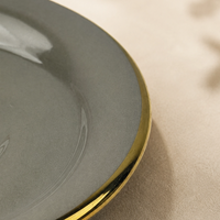 Luxury Smoky Grey Gold Rim Ceramic Mug & Saucer - Set of 6 (100ml each)