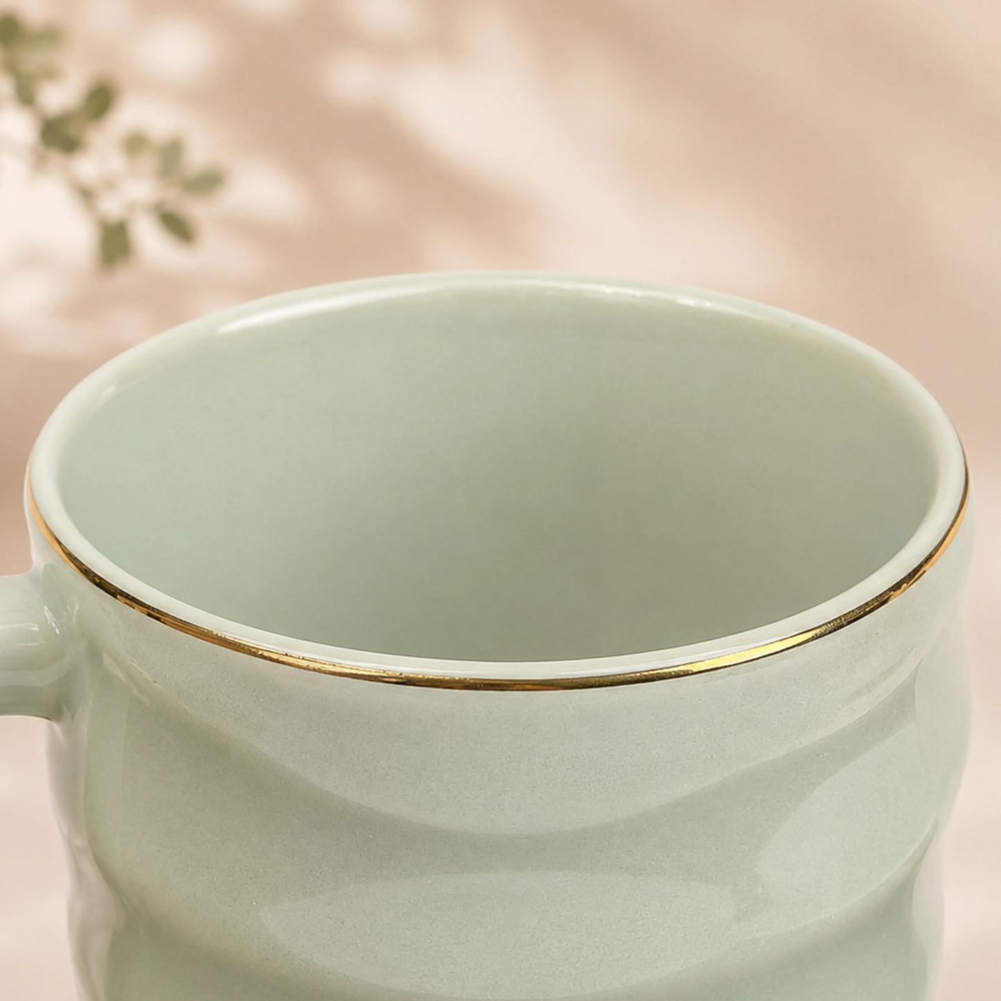 Luxury Sage Green Ceramic Mug & Saucer Set with Gold Rim - 6 Pcs (100ml each)