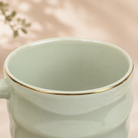 Luxury Sage Green Ceramic Mug & Saucer Set with Gold Rim - 6 Pcs (100ml each)