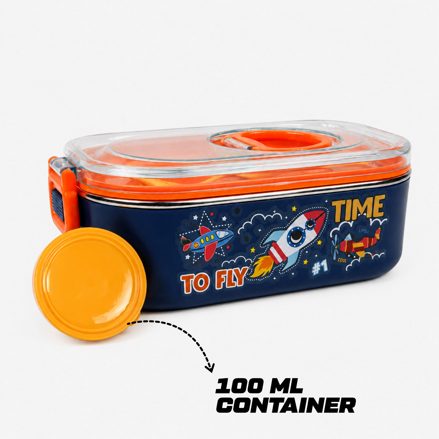 Kids Stainless Steel Lunch Box 2 Compartment with Spoon & Fork Set 900ml