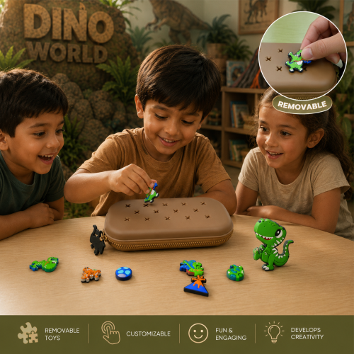 Premium DIY Dinosaur Pencil Box with Removable Dino Toy Accessories