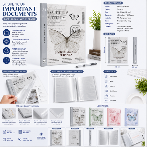 A4 Art Portfolio Binder – 40 Pocket Document Organizer