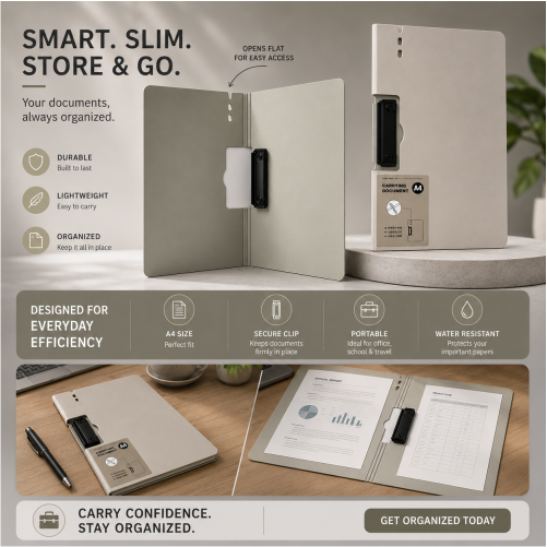 Slim A4 Carrying Document Folder with Secure Clip