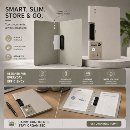 Slim A4 Carrying Document Folder with Secure Clip