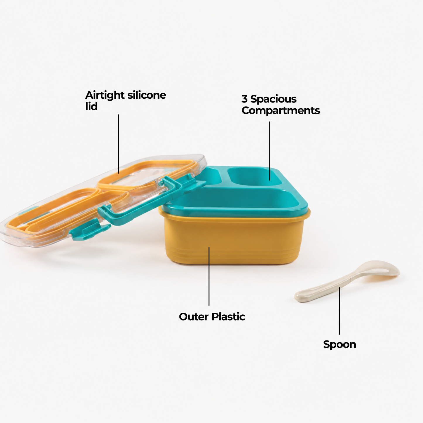 Cat Theme Plastic Bento Lunch Box with 3 compartments for Kids – 800ml