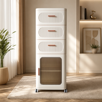Elegant Fluted Storage Cabinet with Drawer, Door & Rolling Wheels