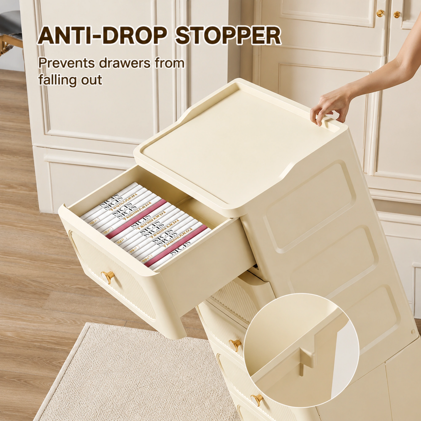 HOMX Rolling Storage Drawer Cabinet – PP Cart with Anti-Drop Stopper