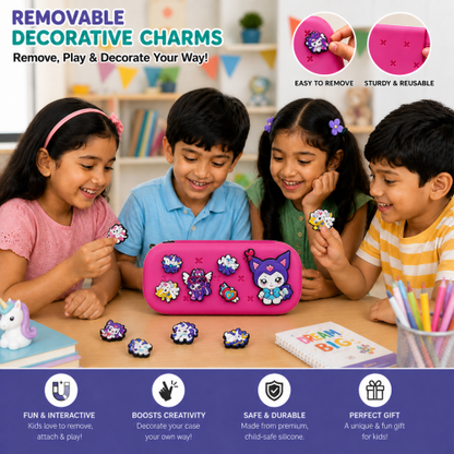 Premium Cartoon Pencil Box with Removable Toy Charms for Kids