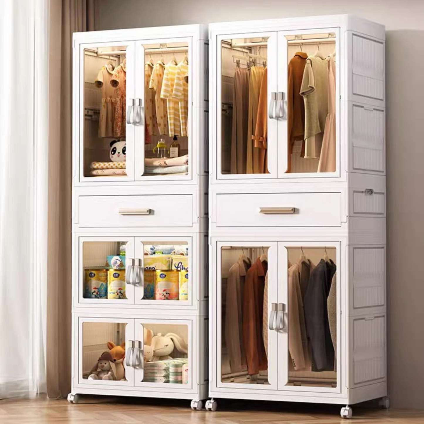 HOMX Foldable Wardrobe Closet – Storage Armoire with Wheels & Drawer