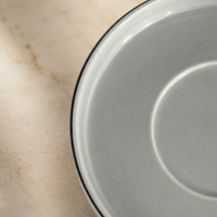 Premium Grey-Gold Rim Ribbed Ceramic Mug & Saucer - Set of 6 (100ml each)