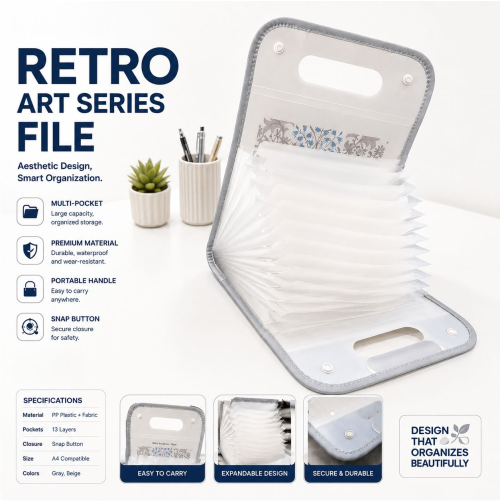 Retro Art Expanding File Folder with 13 Storage Layers