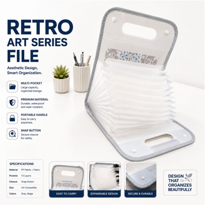 Retro Art Expanding File Folder with 13 Storage Layers