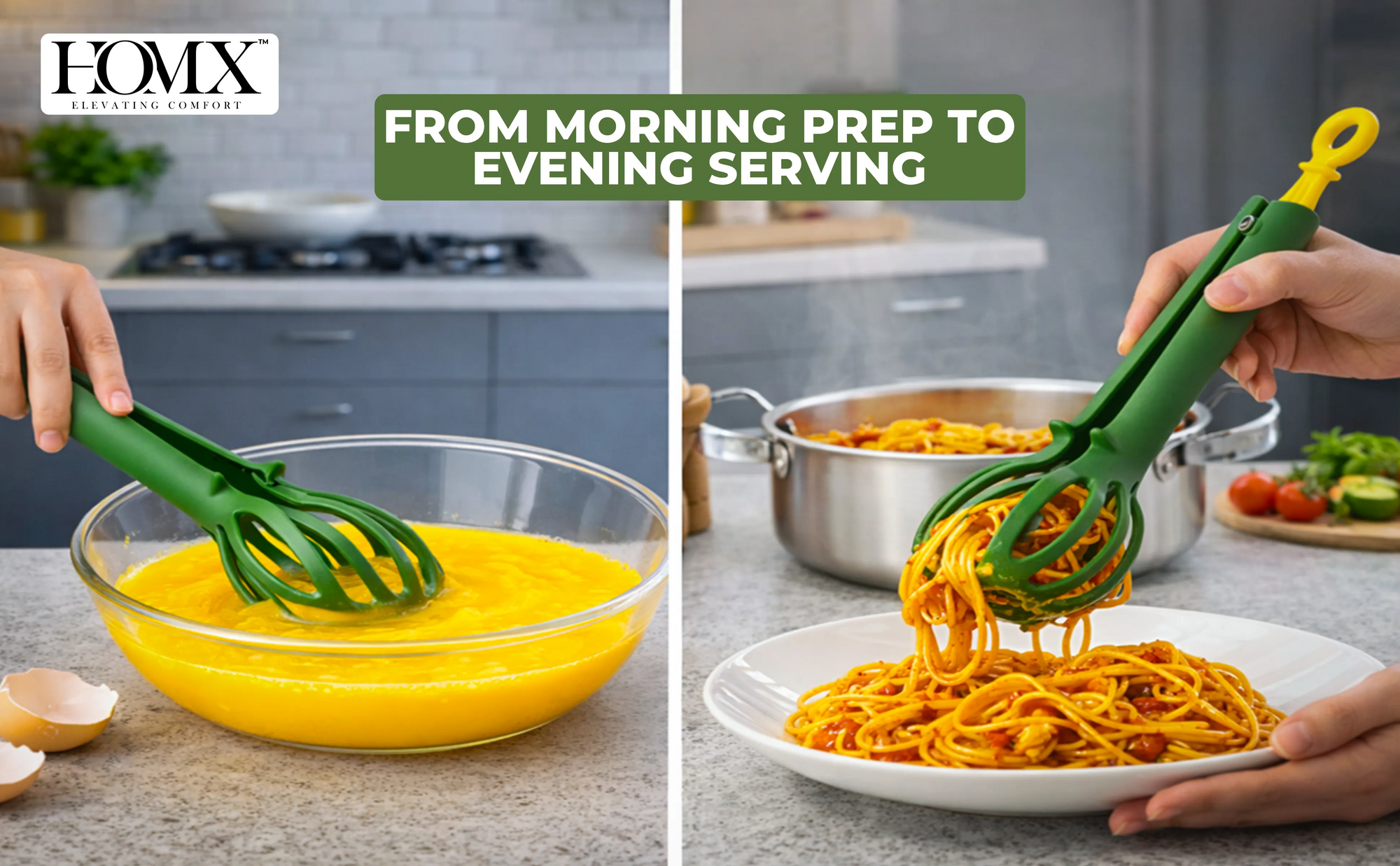 3-in-1 Multipurpose, Egg Whisk & Food Clamp | Heat-Resistant Kitchen Tong Banner 2