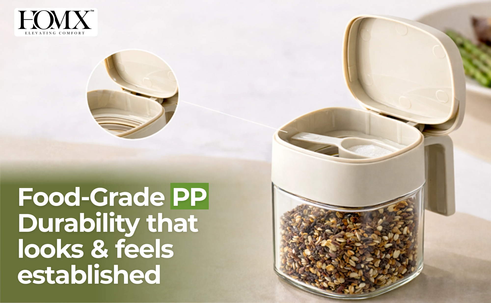 Spice Jar with Integrated Lid & Measuring Spoon. Banner 3