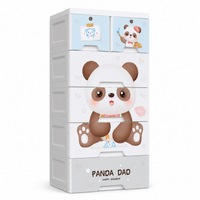 Kids Panda Storage Cabinet with Lockable Drawers & Wheels for Organization