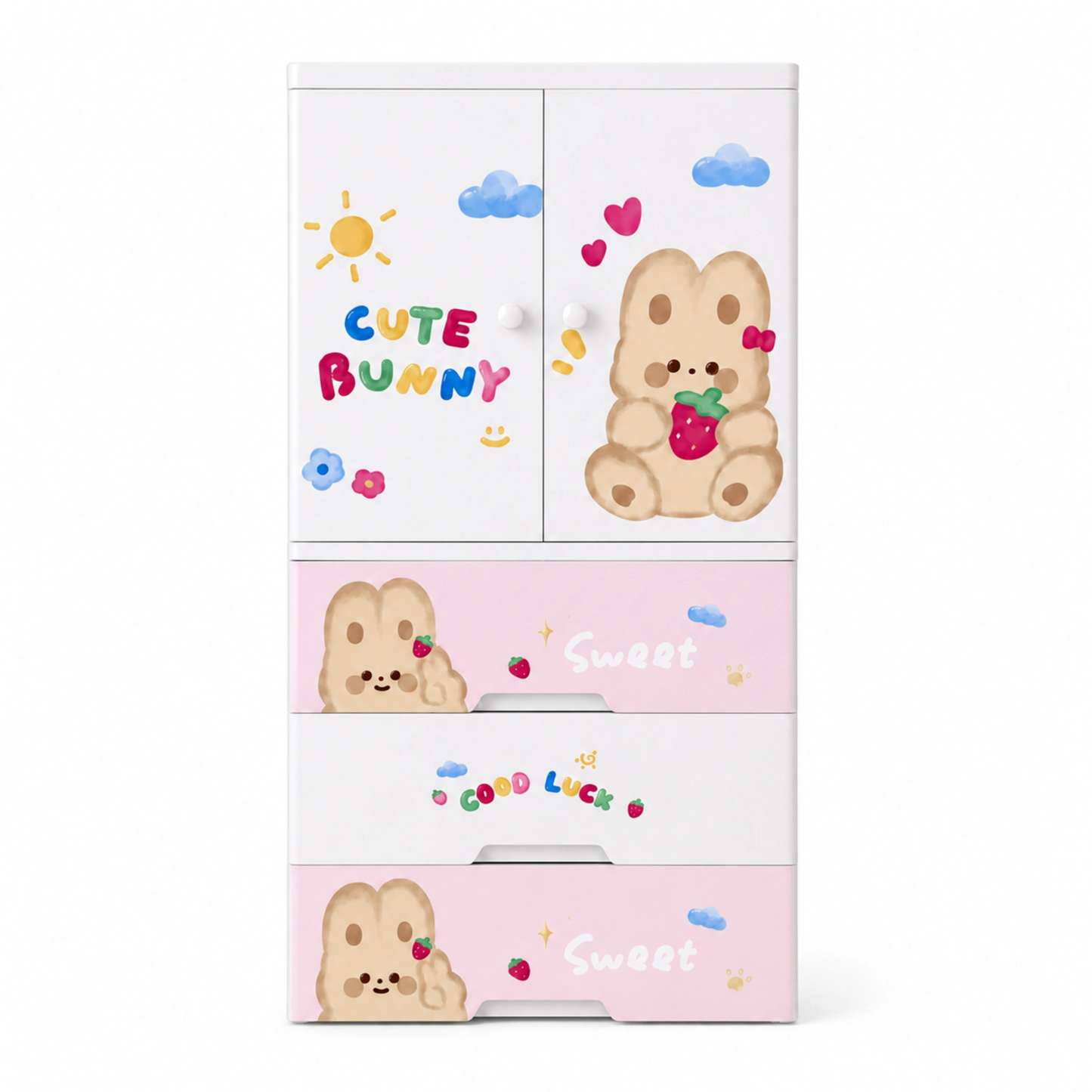 Cute Bunny Kids PP Storage Cabinet with Cabinet Doors & Drawers