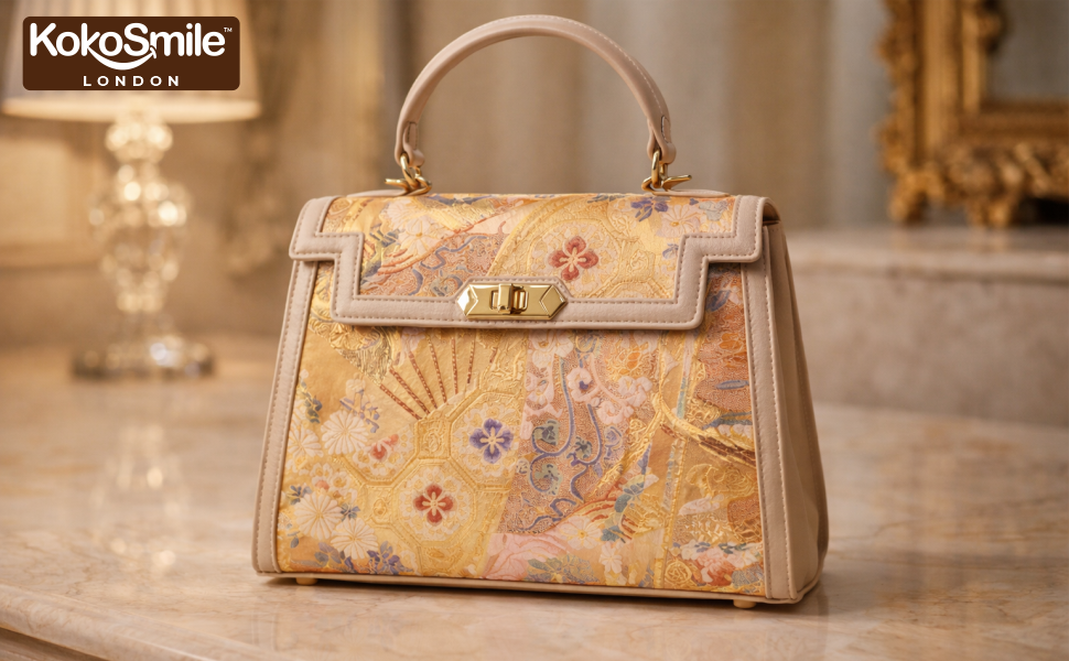 Luxury Handmade Leather Top Handle Bag with Hangzhou Silk Banner 4