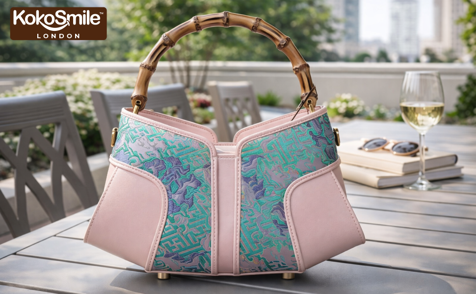 Heritage Bamboo Handle Hangzhou Silk Weave Leather Handbag Banner 5