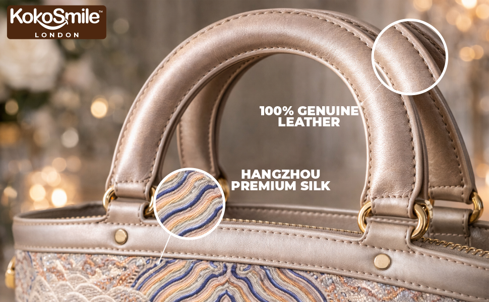 Premium Leather Handbag with Hangzhou Silk for Women Banner 2