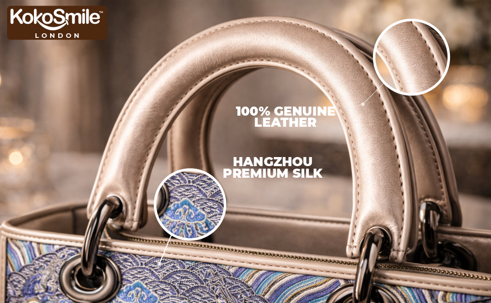 Premium Leather Handbag with Hangzhou Silk for Women Banner 4