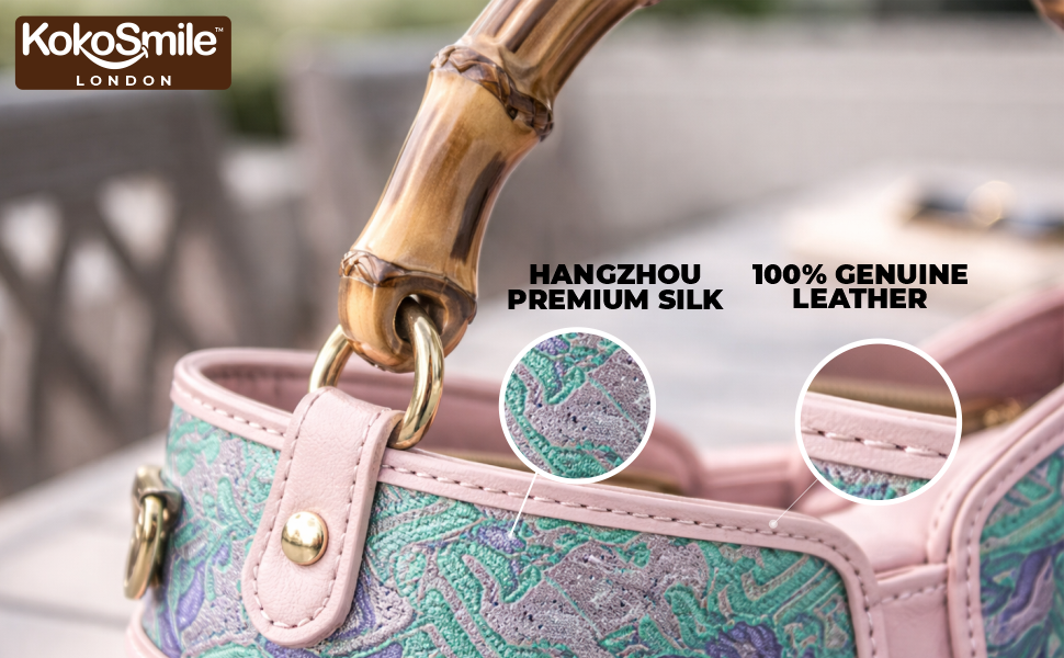 Heritage Bamboo Handle Hangzhou Silk Weave Leather Handbag Banner 4