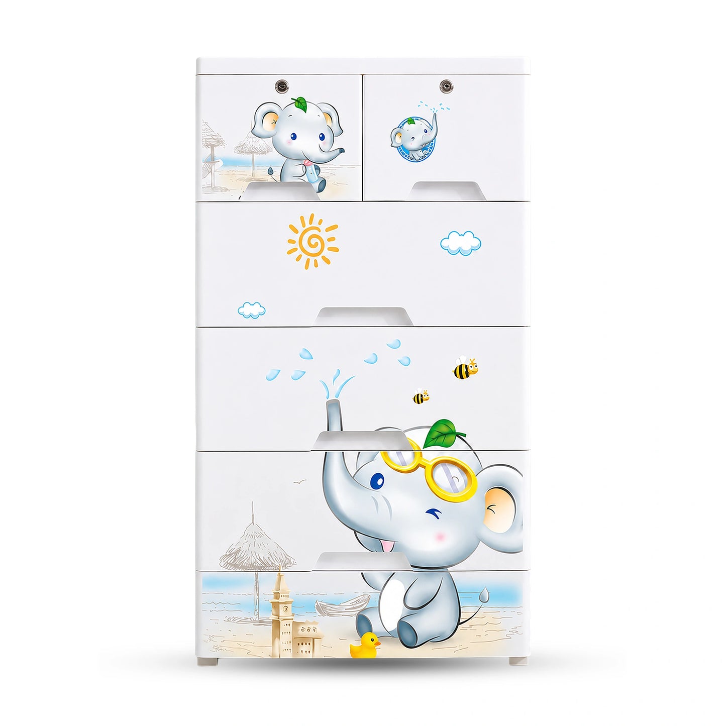 HOMX 5-Drawer Plastic Storage Cabinet with Lockable Drawer for Kids