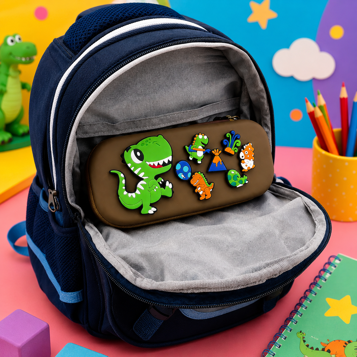 Premium DIY Dinosaur Pencil Box with Removable Dino Toy Accessories