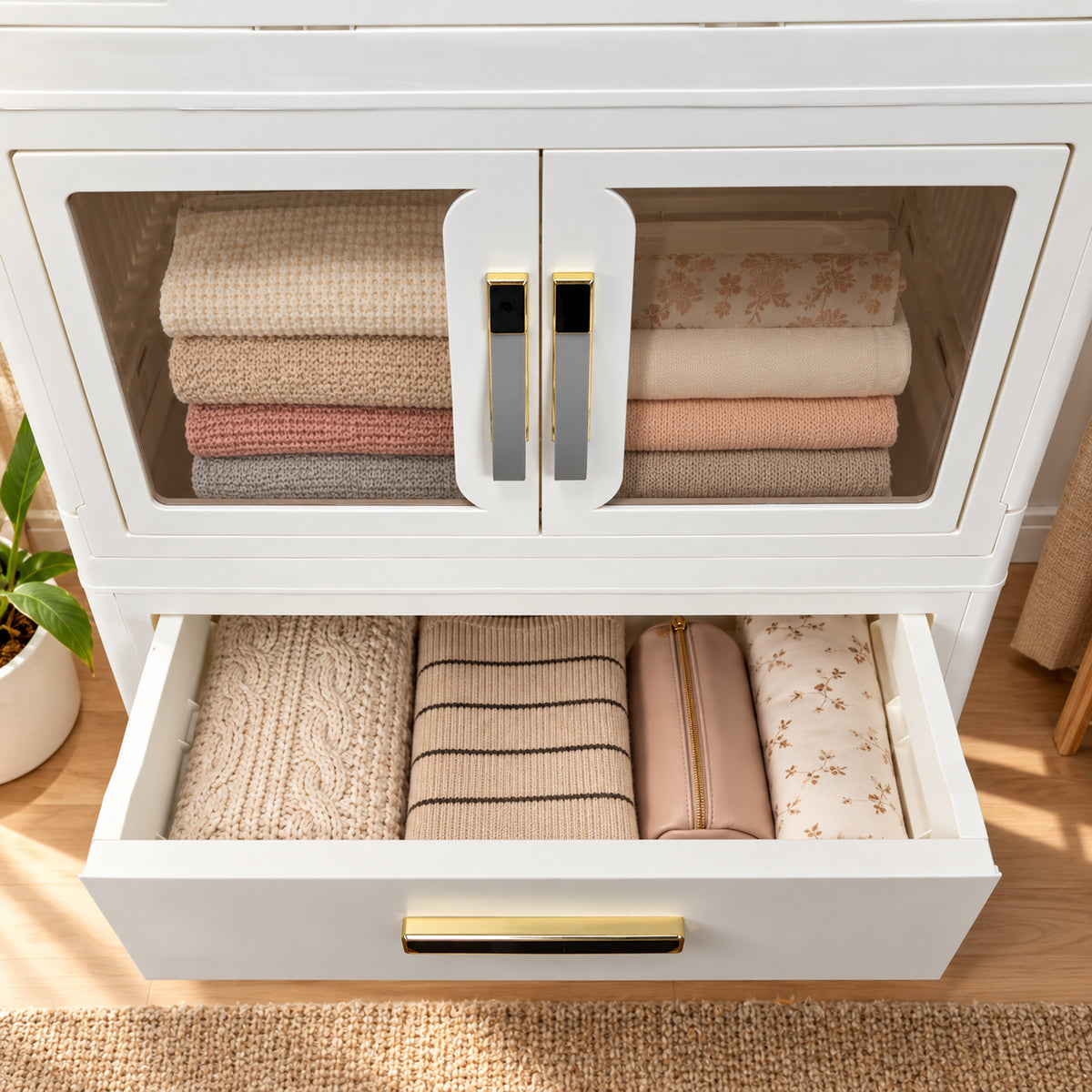 HOMX Foldable Wardrobe Closet – Storage Armoire with Wheels & Drawer