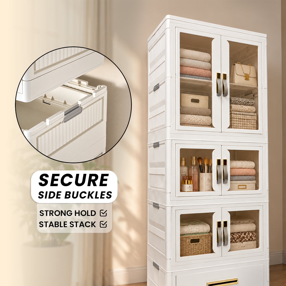 HOMX Foldable Wardrobe Closet – Storage Armoire with Wheels & Drawer