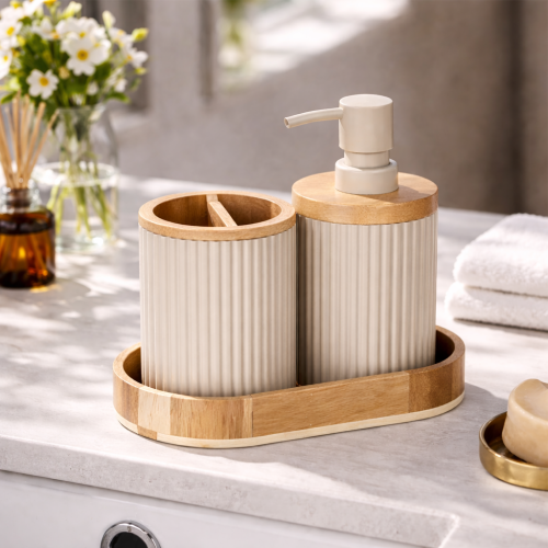 5-Piece Modern Bathroom Accessories Set with Dustbin & Soap Dispenser