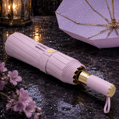 Premium UV Protection Folding Umbrella with Gold Frame